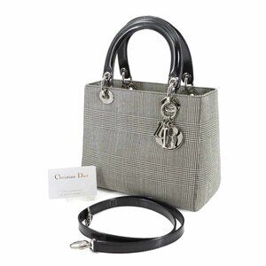 Chiristian Dior Lady Dior Hand Shoulder Bag Canvas Leather Houndstooth 90289018